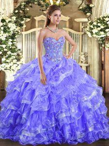 Lavender Sleeveless Organza Lace Up Sweet 16 Dress for Military Ball and Sweet 16 and Quinceanera