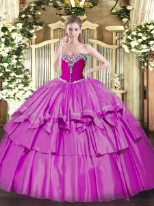 Lilac Sweetheart Lace Up Beading and Ruffled Layers Sweet 16 Dress Sleeveless