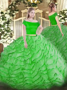 Vintage Zipper 15th Birthday Dress Ruffles Short Sleeves Brush Train