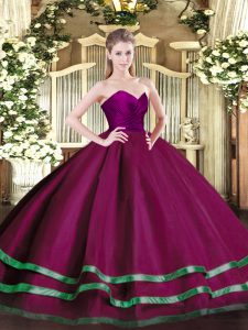 Sleeveless Floor Length Ruffled Layers Zipper Quinceanera Gown with Fuchsia