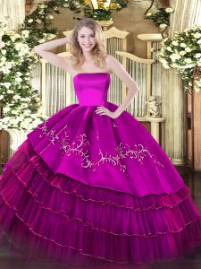 Ideal Fuchsia Sleeveless Organza and Taffeta Zipper Sweet 16 Dresses for Military Ball and Sweet 16 and Quinceanera