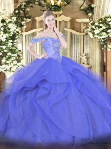 Blue Sleeveless Beading and Ruffles Floor Length Quinceanera Dresses