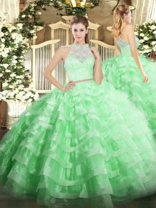 Luxury Tulle Sleeveless Floor Length Vestidos de Quinceanera and Lace and Ruffled Layers