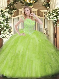 Fantastic Sleeveless Tulle Floor Length Zipper Sweet 16 Quinceanera Dress in Yellow Green with Beading and Ruffles