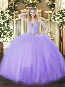 Great Lavender Sleeveless Tulle Lace Up Sweet 16 Dresses for Military Ball and Sweet 16 and Quinceanera
