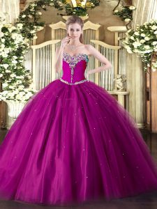 Tulle Sleeveless Floor Length Sweet 16 Dress and Beading