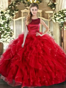 Deluxe Tulle Sleeveless Floor Length Quinceanera Gown and Ruffles