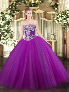 Beading 15th Birthday Dress Purple Lace Up Sleeveless Floor Length