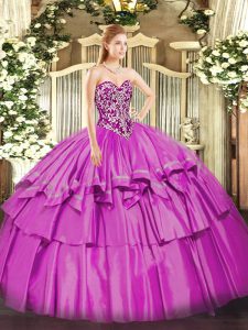 Lilac Ball Gowns Organza and Taffeta Sweetheart Sleeveless Beading and Ruffled Layers Floor Length Lace Up Ball Gown Prom Dress