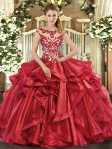 Cute Organza Cap Sleeves Floor Length Quinceanera Dresses and Appliques and Ruffles