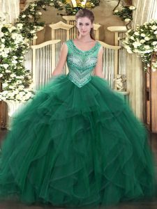 Inexpensive Floor Length Dark Green Vestidos de Quinceanera Scoop Sleeveless Lace Up