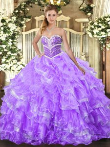 Lavender Ball Gowns Organza Sweetheart Sleeveless Ruffled Layers Floor Length Lace Up Quinceanera Gown