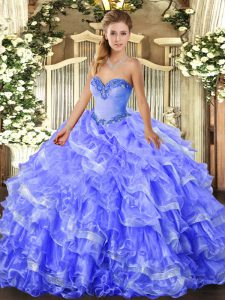 Blue Lace Up Sweetheart Beading and Ruffled Layers Sweet 16 Quinceanera Dress Organza Sleeveless