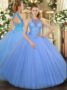 Dazzling Light Blue Sleeveless Beading Floor Length Sweet 16 Quinceanera Dress