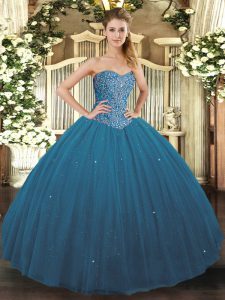 Floor Length Ball Gowns Sleeveless Teal Sweet 16 Quinceanera Dress Lace Up