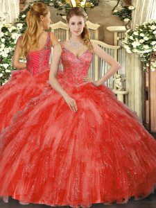 Hot Sale Sleeveless Lace Up Floor Length Beading and Ruffles Sweet 16 Quinceanera Dress