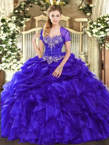 On Sale Purple Sweetheart Lace Up Beading and Ruffles and Pick Ups Sweet 16 Dress Sleeveless