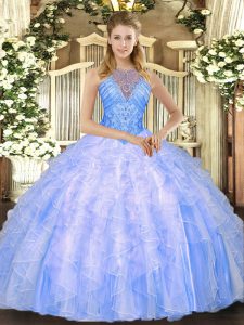 Pretty Sleeveless Lace Up Floor Length Beading and Ruffles Sweet 16 Dress