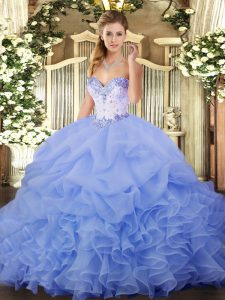 Sleeveless Lace Up Floor Length Beading and Ruffles and Pick Ups Ball Gown Prom Dress