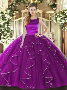 Scoop Sleeveless Lace Up Sweet 16 Dresses Eggplant Purple Tulle
