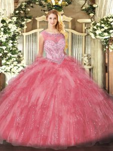 Sexy Rose Pink Vestidos de Quinceanera Scoop Sleeveless Zipper