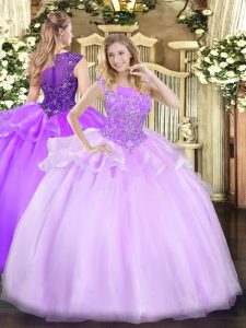 Unique Floor Length Ball Gowns Sleeveless Lilac Sweet 16 Dress Zipper