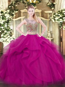 Charming Tulle Sleeveless Floor Length Quinceanera Gowns and Beading and Ruffles