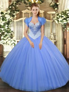 Smart Baby Blue Lace Up Sweetheart Beading Quinceanera Dresses Tulle Sleeveless
