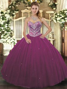 Burgundy Sleeveless Tulle Lace Up Sweet 16 Dress for Military Ball and Sweet 16 and Quinceanera