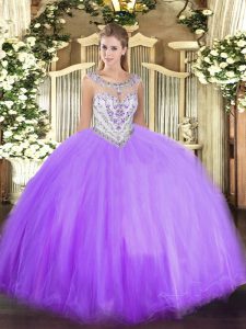 Lavender Sleeveless Tulle Zipper 15th Birthday Dress for Military Ball and Sweet 16 and Quinceanera
