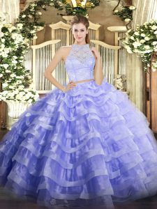 Lavender Sleeveless Tulle Zipper Quinceanera Gowns for Military Ball and Sweet 16 and Quinceanera