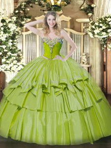 Lovely Sleeveless Beading and Ruffled Layers Lace Up Quinceanera Gowns