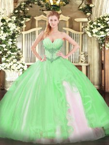 Ball Gowns Beading and Ruffles Ball Gown Prom Dress Lace Up Tulle Sleeveless Floor Length
