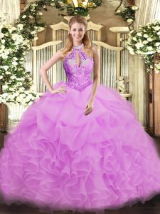 Lilac Halter Top Lace Up Beading 15 Quinceanera Dress Sleeveless