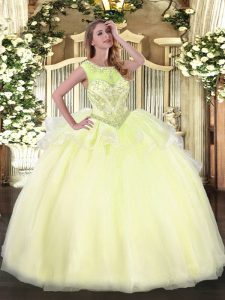 Graceful Light Yellow Scoop Neckline Beading Vestidos de Quinceanera Sleeveless Lace Up