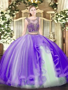 Tulle Sleeveless Floor Length Quinceanera Gown and Beading and Ruffles