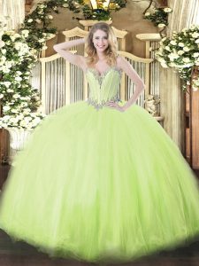 Glorious Sleeveless Tulle Floor Length Lace Up Sweet 16 Quinceanera Dress in Yellow Green with Beading