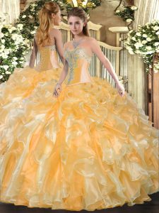 Organza Sleeveless Floor Length Quinceanera Gowns and Beading and Ruffles