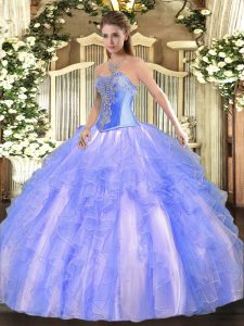 Beading and Ruffles Quinceanera Gown Blue Lace Up Sleeveless Floor Length