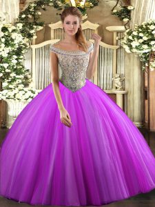Sumptuous Off The Shoulder Sleeveless Tulle Sweet 16 Dresses Beading Lace Up