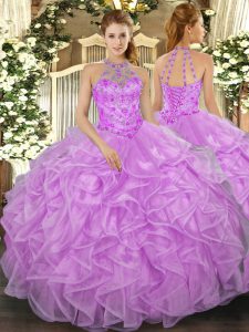Halter Top Sleeveless Lace Up 15th Birthday Dress Lilac Organza