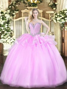 Dazzling Lilac Quinceanera Gowns Military Ball and Sweet 16 and Quinceanera with Beading Sweetheart Sleeveless Lace Up