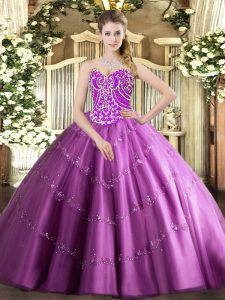 Floor Length Lilac Quinceanera Dresses Sweetheart Sleeveless Lace Up
