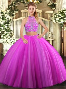 Fantastic Fuchsia Sleeveless Tulle Criss Cross 15th Birthday Dress for Military Ball and Sweet 16 and Quinceanera