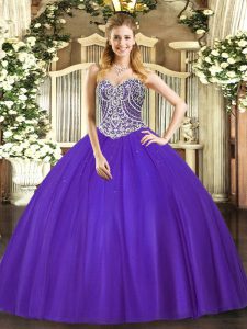 Sophisticated Sweetheart Sleeveless Lace Up 15 Quinceanera Dress Purple Tulle
