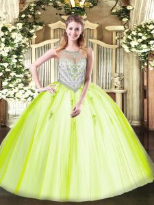 Most Popular Beading and Appliques Vestidos de Quinceanera Yellow Green Zipper Sleeveless Floor Length