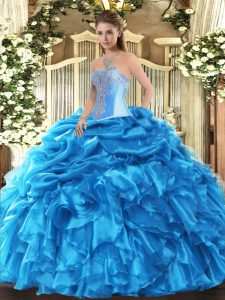 Sleeveless Lace Up Floor Length Beading and Ruffles and Pick Ups Quinceanera Gowns