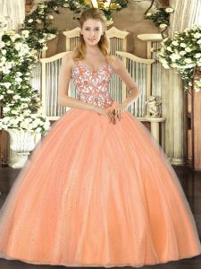 Orange Straps Neckline Beading and Appliques Quinceanera Dresses Sleeveless Lace Up