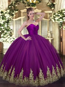 Wonderful Purple Sleeveless Tulle Zipper 15 Quinceanera Dress for Military Ball and Sweet 16 and Quinceanera