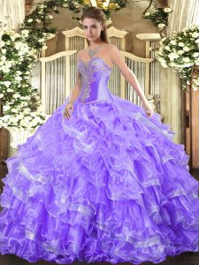 Classical Ball Gowns Sweet 16 Dress Lavender Sweetheart Organza Sleeveless Floor Length Lace Up